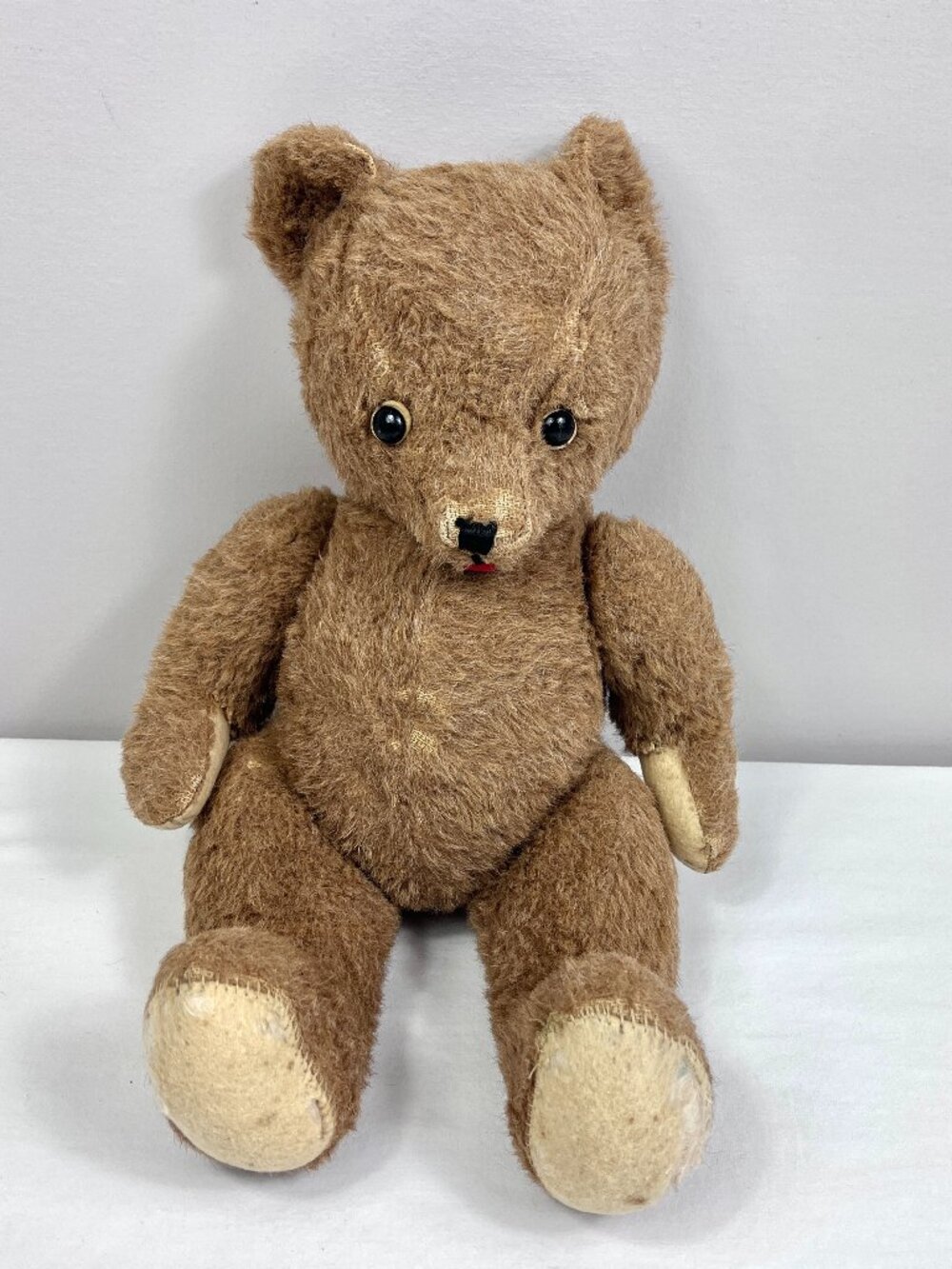 Vintage Or Antique Mohair Teddy Bear Jointed Shoe Button Eyes Worn